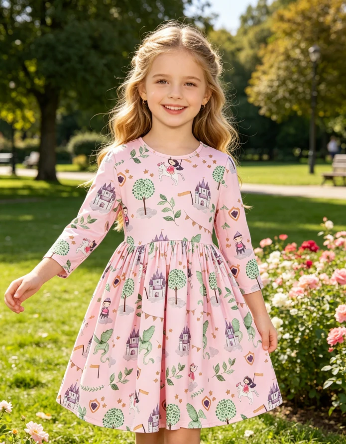 Manufacturer Custom Print High Quality Baby Girls Once Upon a Time Twirl Dress Children Princess Clothing product image 1
