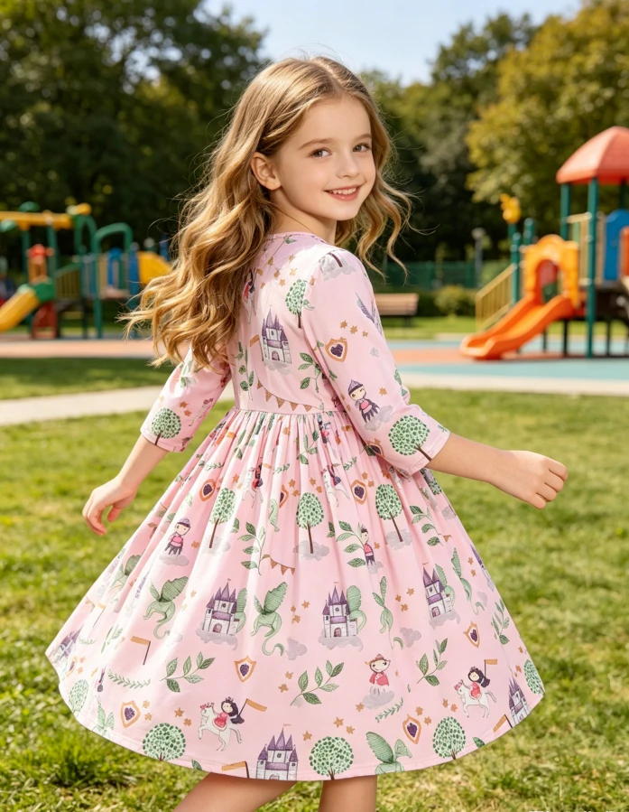 Manufacturer Custom Print High Quality Baby Girls Once Upon a Time Twirl Dress Children Princess Clothing product image 3