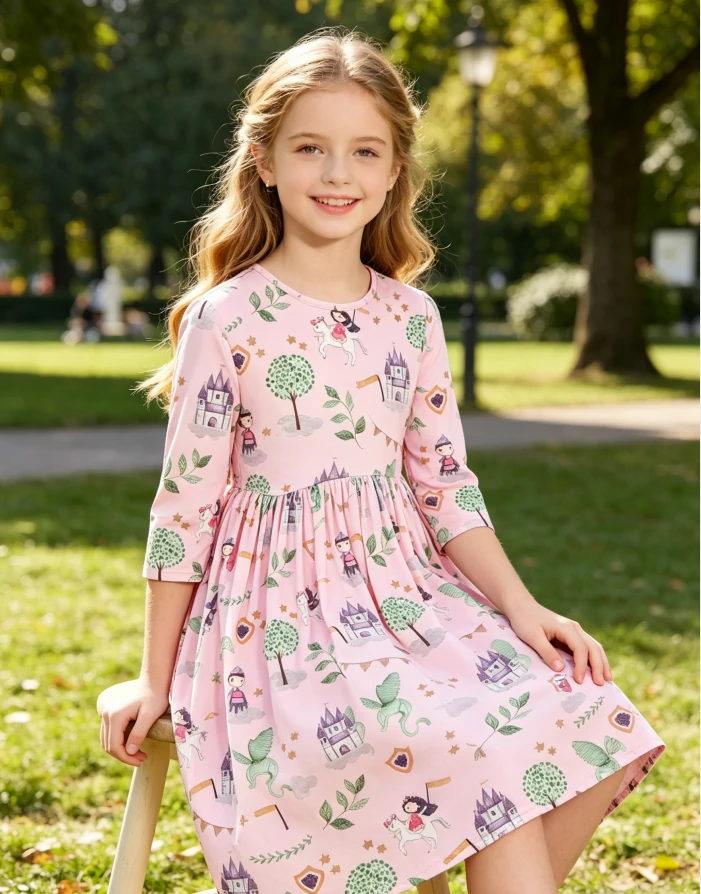 Manufacturer Custom Print High Quality Baby Girls Once Upon a Time Twirl Dress Children Princess Clothing product image 4