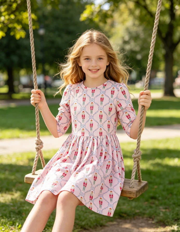 Manufacturer Custom Girls Pink Nutcracker Pocket Twirl Dress Wholesale Kids Clothing product image 1