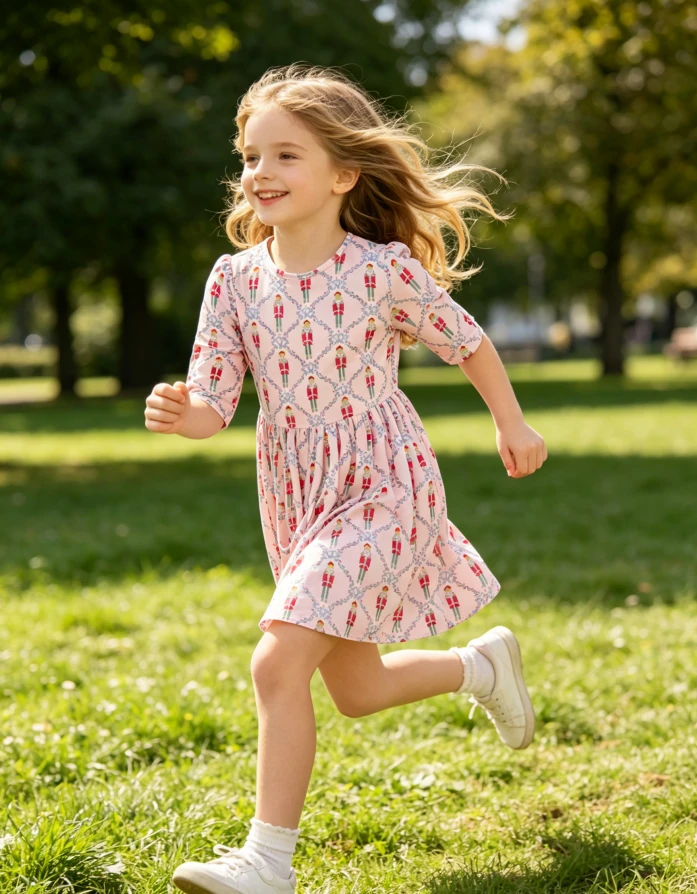 Manufacturer Custom Girls Pink Nutcracker Pocket Twirl Dress Wholesale Kids Clothing product image 2