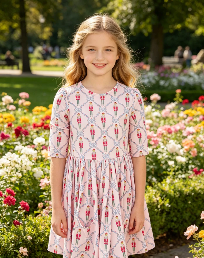 Manufacturer Custom Girls Pink Nutcracker Pocket Twirl Dress Wholesale Kids Clothing product image 3