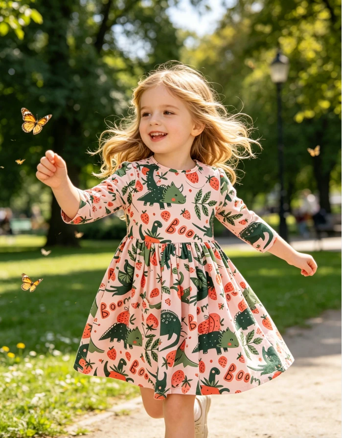 High Quality Baby Girls Hear Me Roar Twirl Dress Children Prints Dressess product image 1