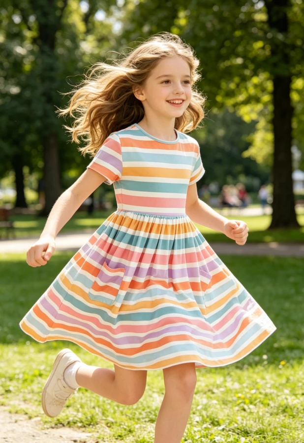 Milk Silk Custom Print Fashion Baby Girls Spring Stripes SS Pocket Twirl Dress product image 3