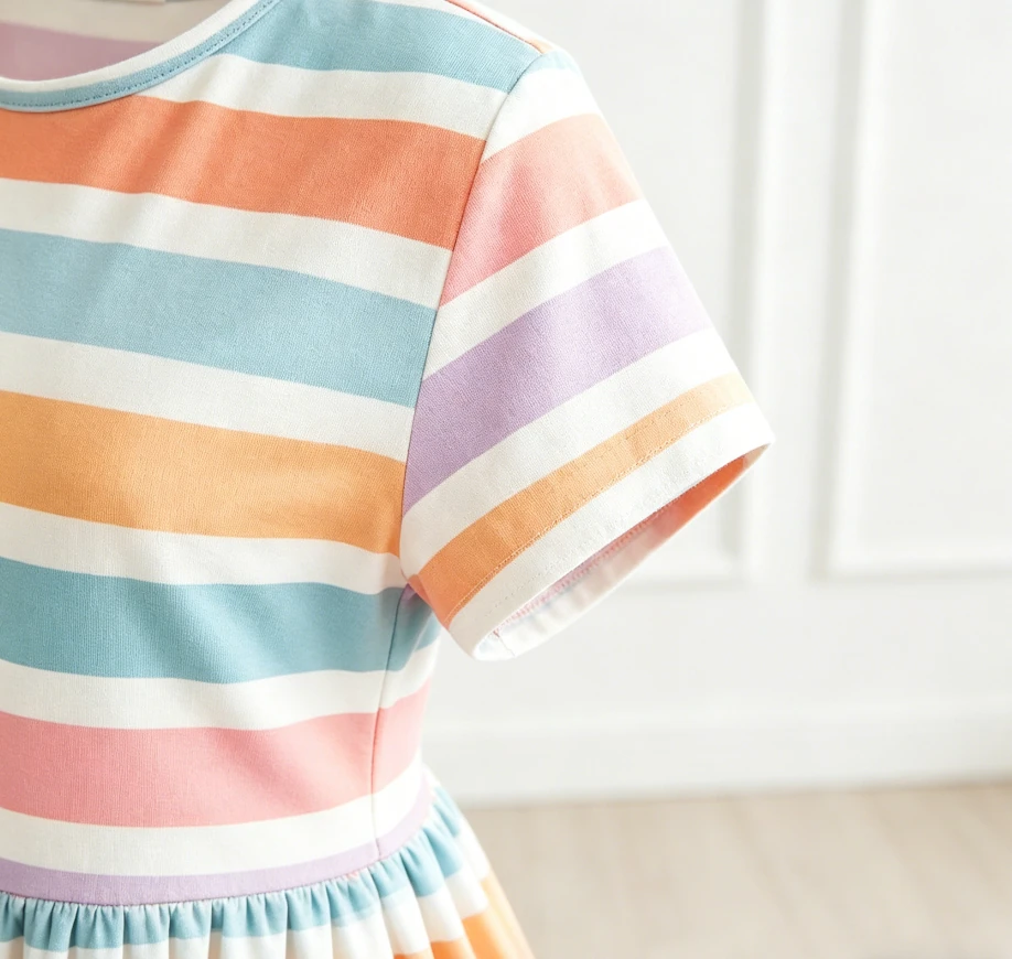 Milk Silk Custom Print Fashion Baby Girls Spring Stripes SS Pocket Twirl Dress product image 5