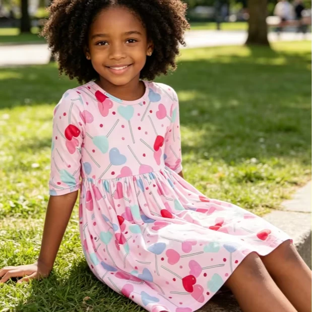 Fashion Baby Girls Sucker for You Pocket Twirl Dress Children High Quality Dresses product image 1