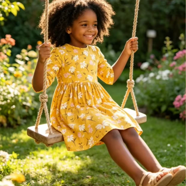Milk Silk Custom Print Fashion Baby Girls Dandelions in Fall Pocket Twirl Dress product image 1