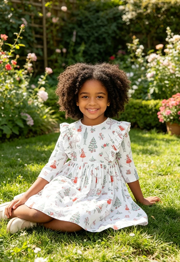 Custom Fashion Baby Girls Milk Silk Christmas Ruffle Twirl Dress product image 1