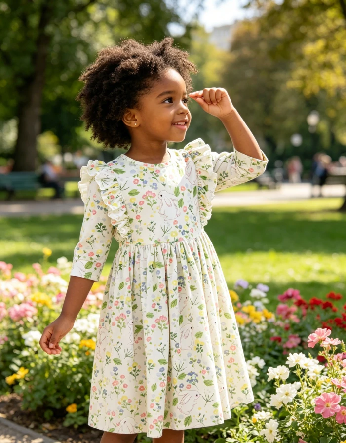 Custom Fashion Design Baby Girls No Bunny Like You Milk Silk Ruffle Twirl Dress product image 3