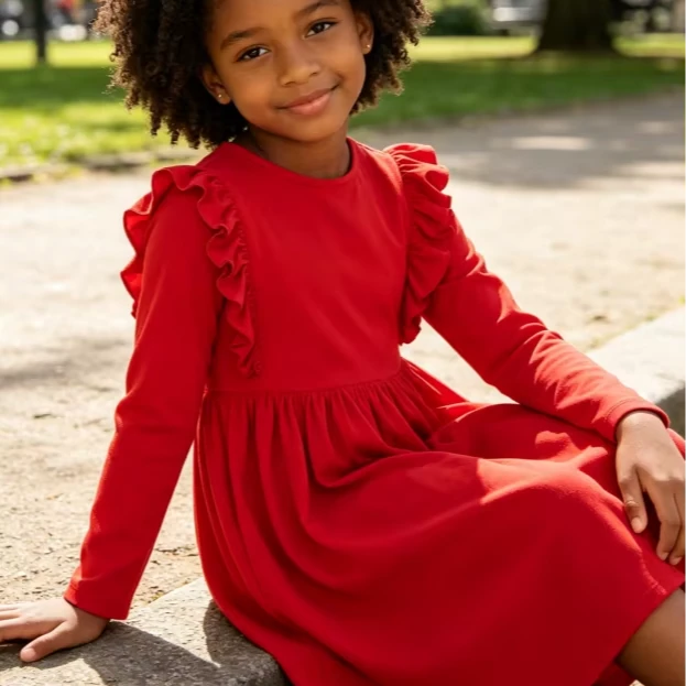 Boutique Children's Baby Girls Solid Red Baby Girls Ruffle Twirl Dress product image 1