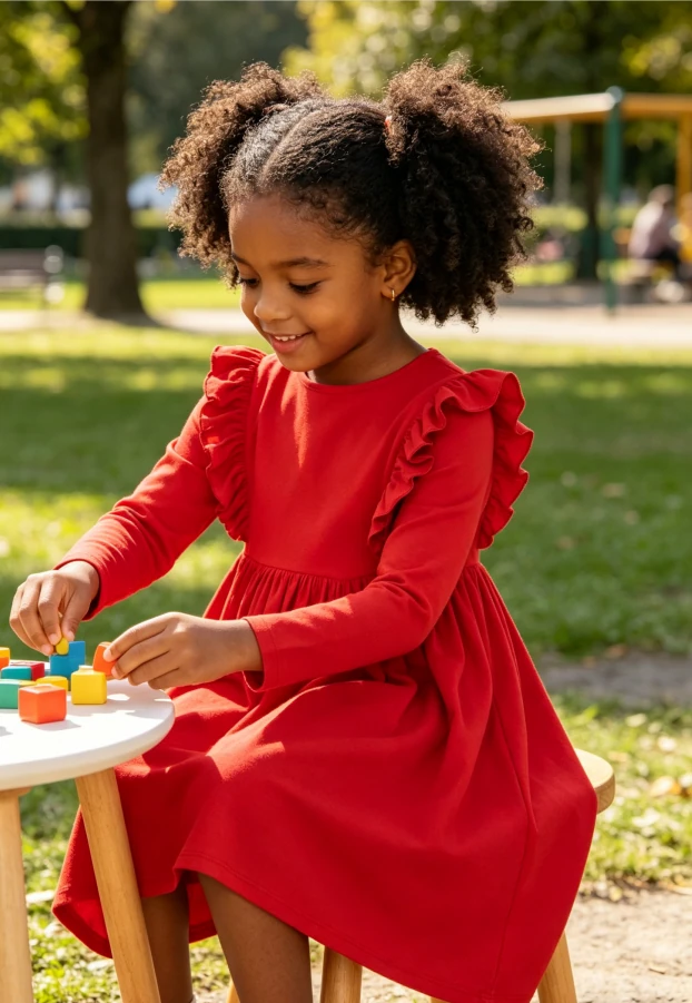 Boutique Children's Baby Girls Solid Red Baby Girls Ruffle Twirl Dress product image 3