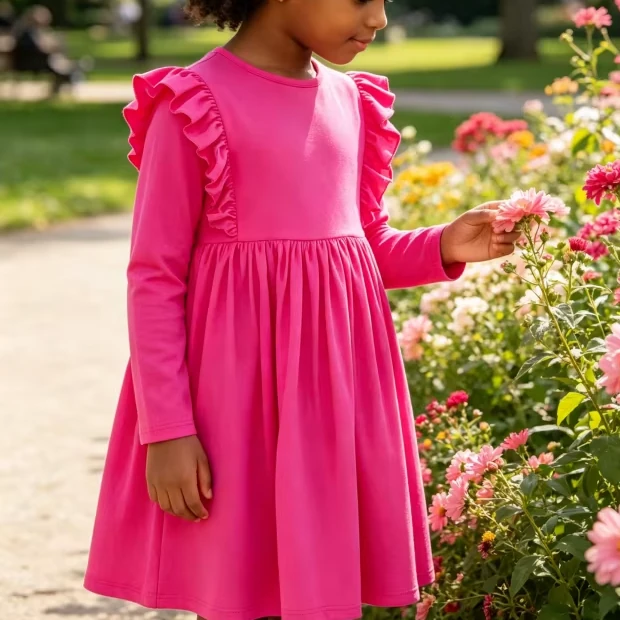 Soft Boutique Children's Solid Hot Pink Baby Girls Ruffle Twirl Dress product image 1