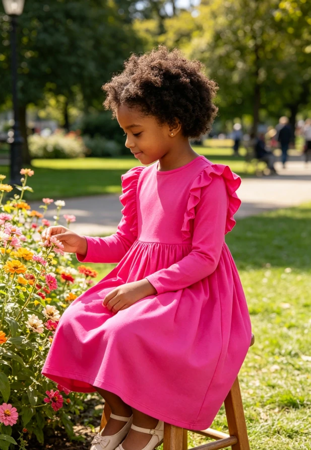 Soft Boutique Children's Solid Hot Pink Baby Girls Ruffle Twirl Dress product image 2