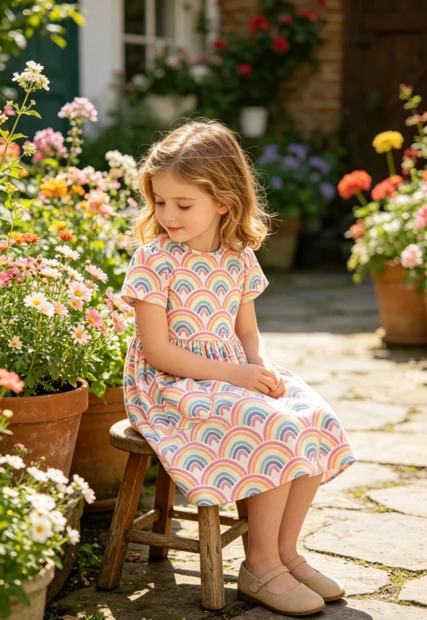 Trendy Milk Silk Baby Girls Watercolor Rainbows SS Pocket Twirl Dress product image 2
