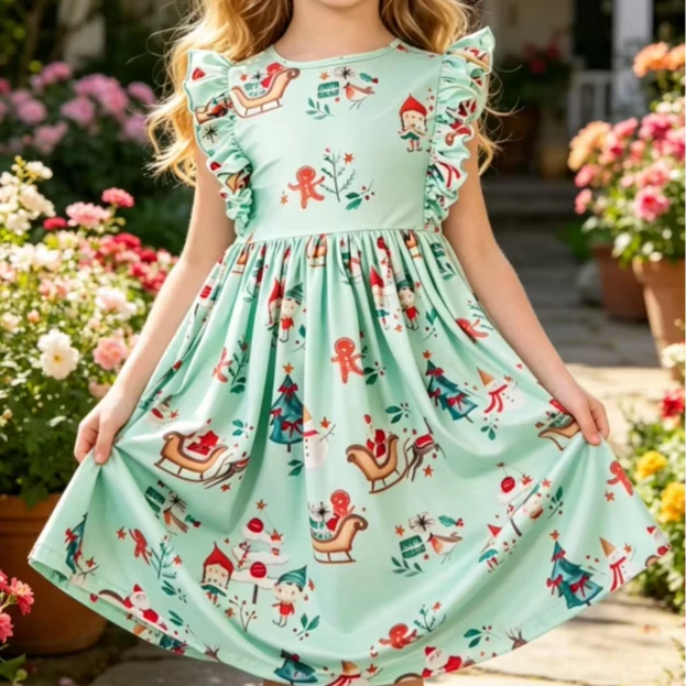Custom Fashion Milk Silk Baby Girls Believe in Your Elf Ruffle Twirl Dress product image 1