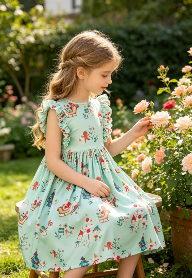 Custom Fashion Milk Silk Baby Girls Believe in Your Elf Ruffle Twirl Dress product image 2