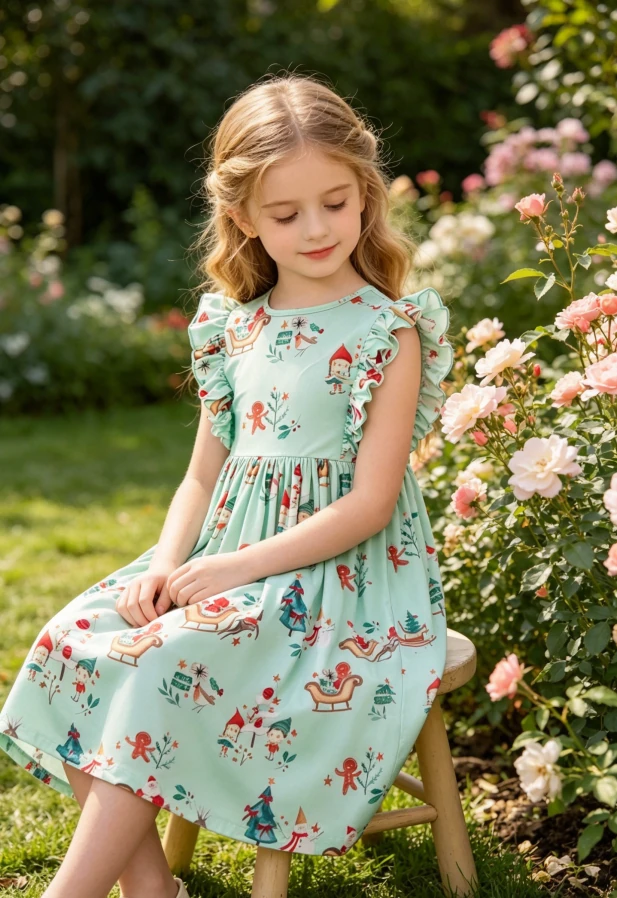Custom Fashion Milk Silk Baby Girls Believe in Your Elf Ruffle Twirl Dress product image 3
