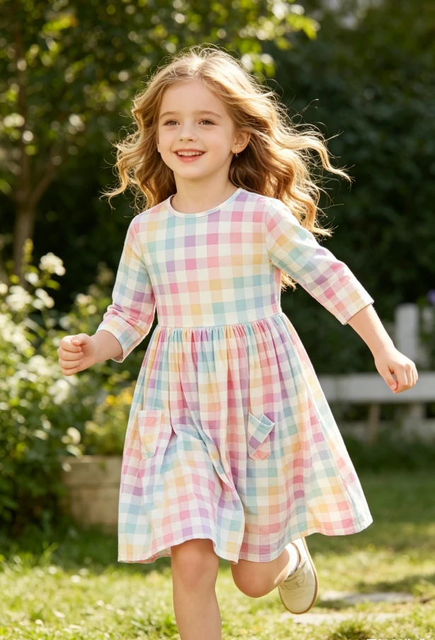 Price Hot Sale Boutique Children's Baby Girls Pastel Plaid Pocket Twirl Dress product image 3