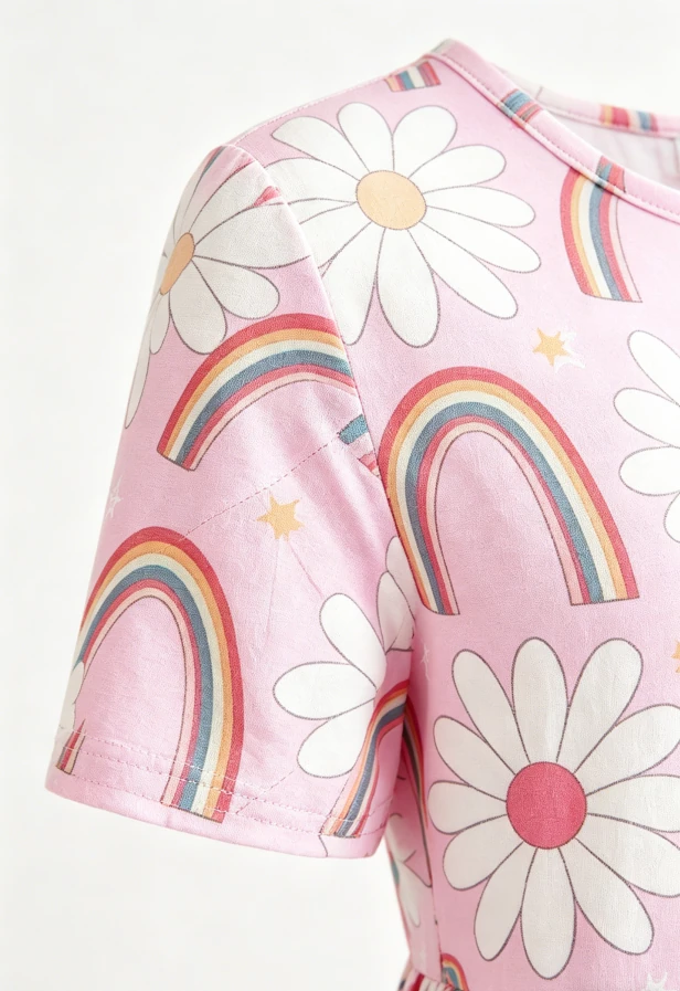 Custom Print Floral Milk Silk Baby Girls Rainbow DaisiesTwirl Dress product image 4