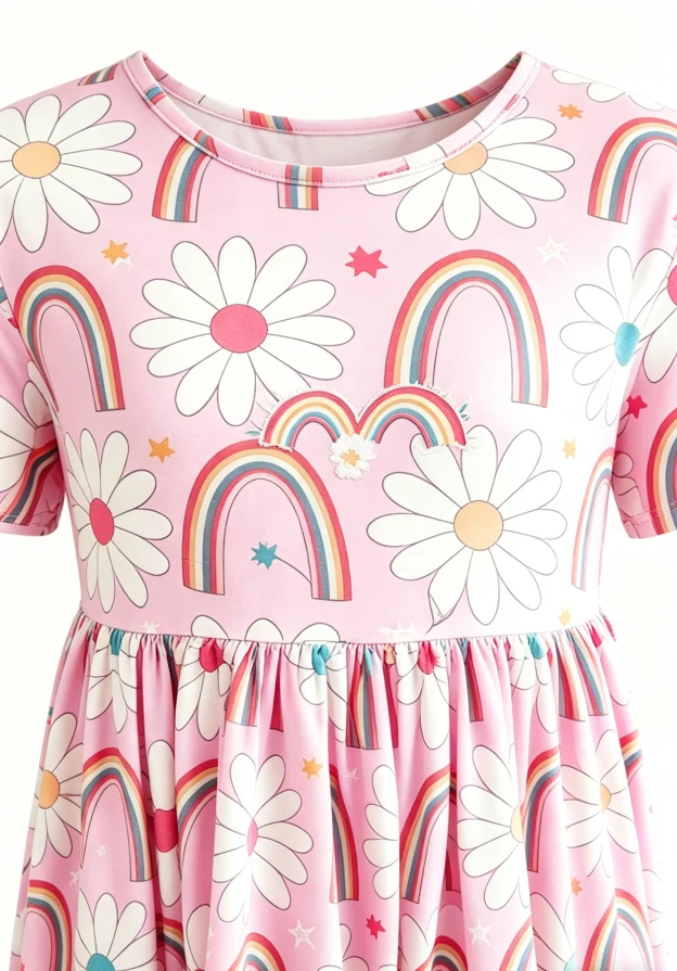 Custom Print Floral Milk Silk Baby Girls Rainbow DaisiesTwirl Dress product image 5