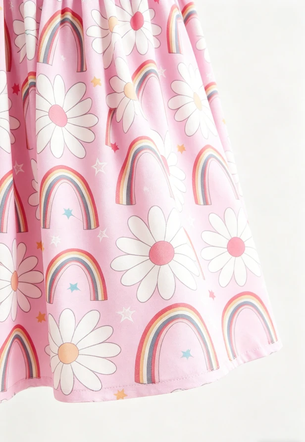 Custom Print Floral Milk Silk Baby Girls Rainbow DaisiesTwirl Dress product image 6