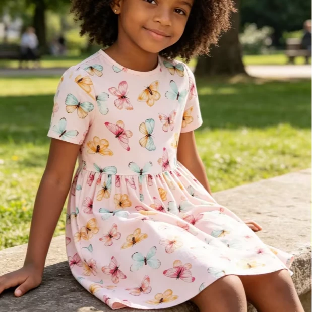 Boutique Children's Milk Silk Clothes Solid Red Baby Girls Butterfly Kisses SS Pocket Twirl Dress product image 1
