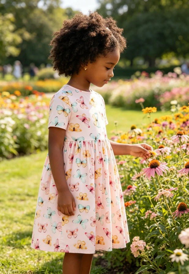 Boutique Children's Milk Silk Clothes Solid Red Baby Girls Butterfly Kisses SS Pocket Twirl Dress product image 3