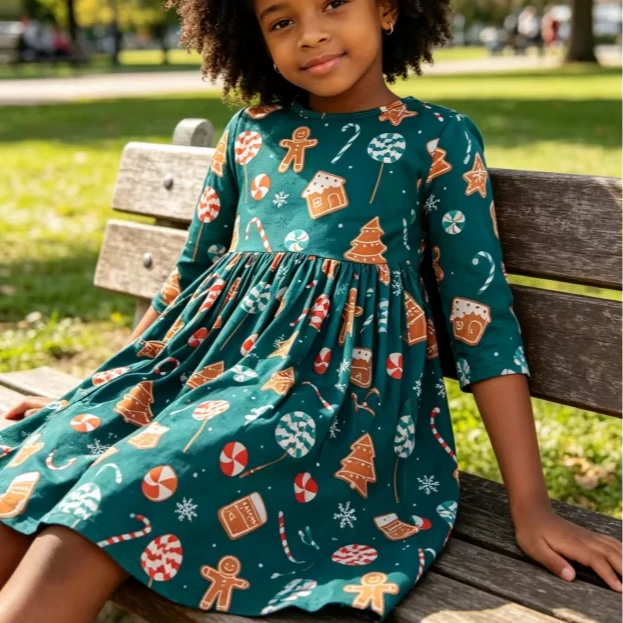 Boutique Children's Baby Girls Solid Red Baby Girls Gingerbread House Pocket Twirl Dress product image 1