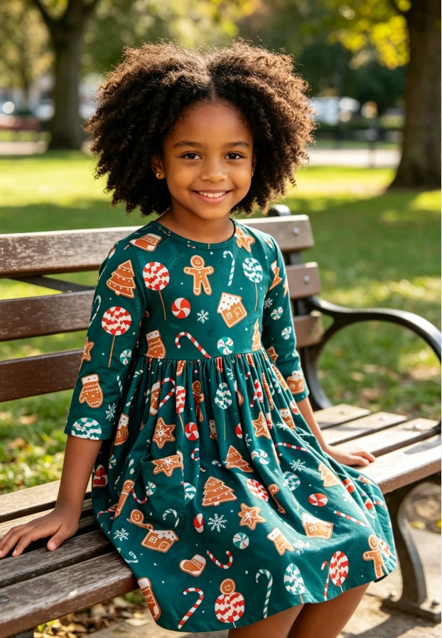 Boutique Children's Baby Girls Solid Red Baby Girls Gingerbread House Pocket Twirl Dress product image 2