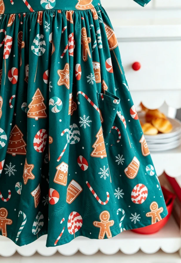 Boutique Children's Baby Girls Solid Red Baby Girls Gingerbread House Pocket Twirl Dress product image 4
