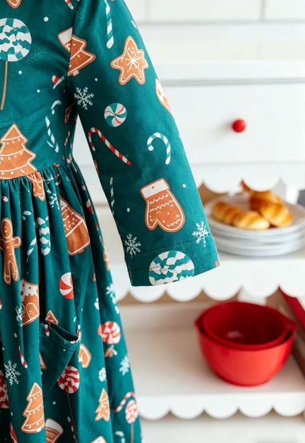 Boutique Children's Baby Girls Solid Red Baby Girls Gingerbread House Pocket Twirl Dress product image 5