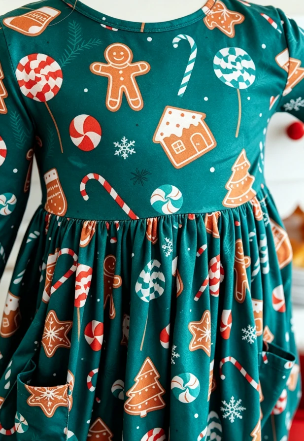 Boutique Children's Baby Girls Solid Red Baby Girls Gingerbread House Pocket Twirl Dress product image 6