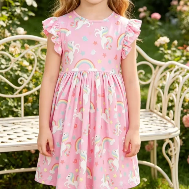 Custom Design Boutique Children's Baby Girls My Little Unicorn Flutter Sleeve Twirl Dress product image 1