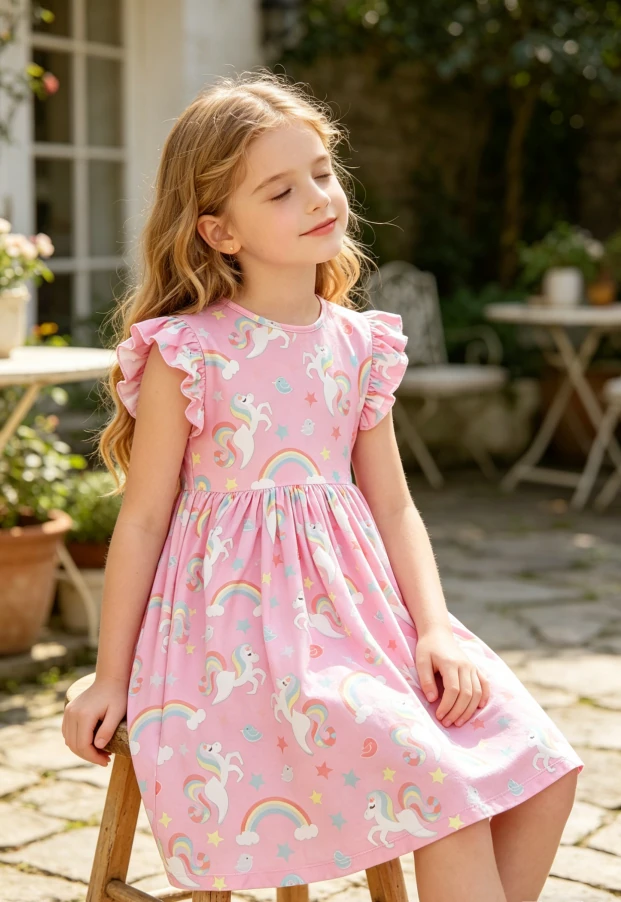 Custom Design Boutique Children's Baby Girls My Little Unicorn Flutter Sleeve Twirl Dress product image 3