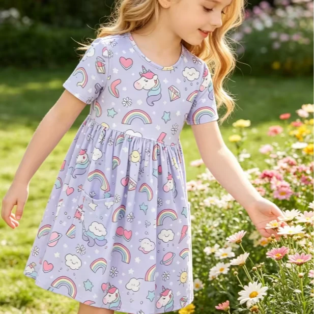 Custom Milk Silk Baby Girls Galactic Unicorns SS Pocket Twirl Dress product image 1