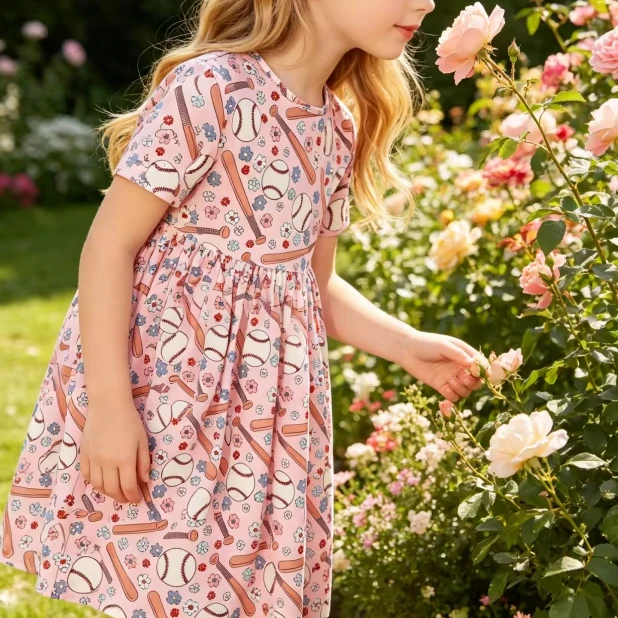 Milk Silk Fabric Breathable Children's Baby Girls Batter up SS Pocket Twirl Dress product image 1