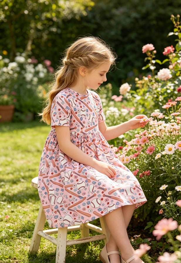 Milk Silk Fabric Breathable Children's Baby Girls Batter up SS Pocket Twirl Dress product image 2