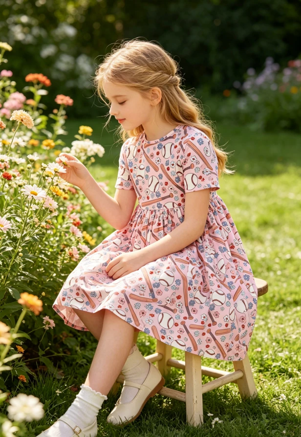 Milk Silk Fabric Breathable Children's Baby Girls Batter up SS Pocket Twirl Dress product image 3