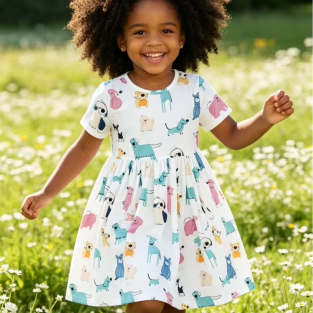 Adorable Causal Style Baby Girls Puppy Pals SS Pocket Twirl Dress product image 1