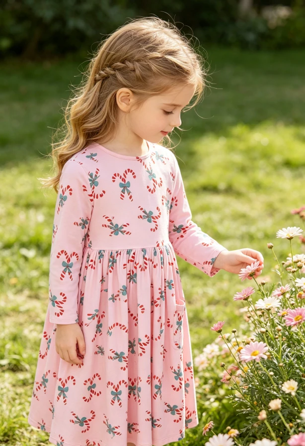 New Fashion Printed Custom Children's Baby Girls Candy Cane Cutie Pocket Twirl Dress product image 2