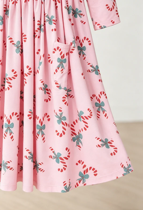 New Fashion Printed Custom Children's Baby Girls Candy Cane Cutie Pocket Twirl Dress product image 4