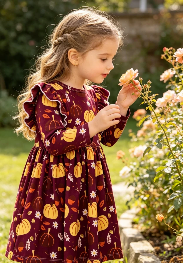 Fall Baby Kids Toddler Girl Casual Soft Twirl Dress Children's Girls Pumpkin Patch Ruffle Dresses product image 2