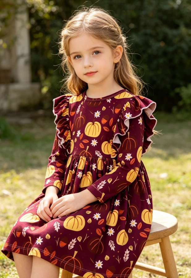 Fall Baby Kids Toddler Girl Casual Soft Twirl Dress Children's Girls Pumpkin Patch Ruffle Dresses product image 3