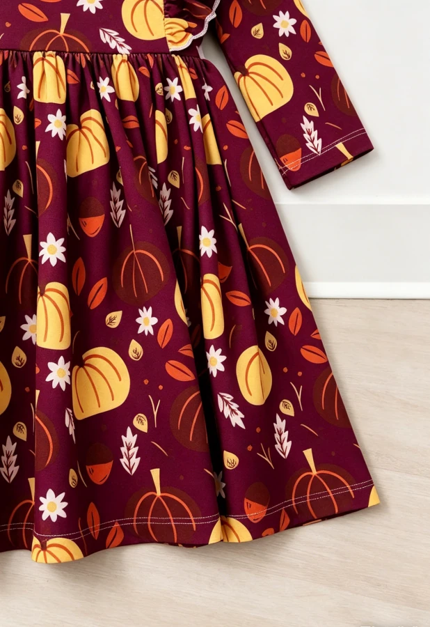 Fall Baby Kids Toddler Girl Casual Soft Twirl Dress Children's Girls Pumpkin Patch Ruffle Dresses product image 6