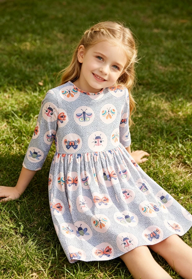 Boutique New Fashion Clothes Milk Silk Fabric Breathable Children's Baby Girls Butterfly Effect Pocket Twirl Dress product image 2