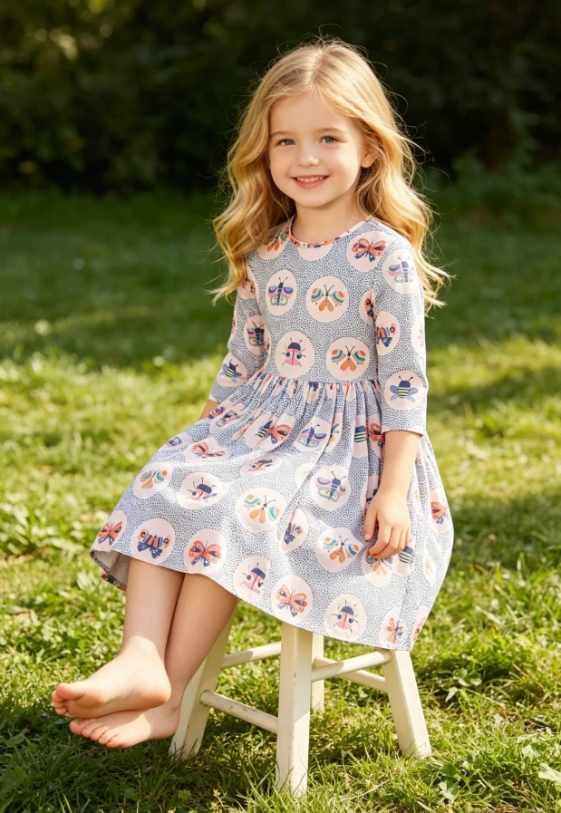 Boutique New Fashion Clothes Milk Silk Fabric Breathable Children's Baby Girls Butterfly Effect Pocket Twirl Dress product image 3