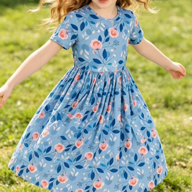 Baby Toddler Milk Silk Fabric Dress Children's Baby Girls Country Blooms SS Pocket Twirl Dresses product image 1
