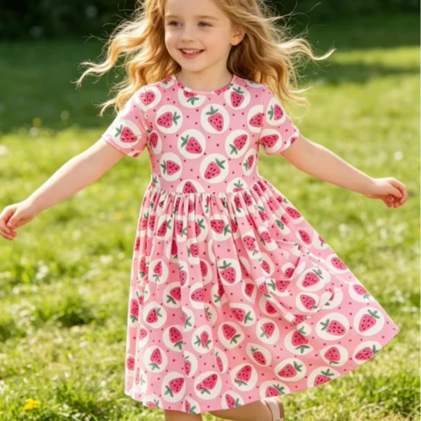Custom Baby Girls Summer Strawberry Fields SS Pocket Twirl Dress product image 1
