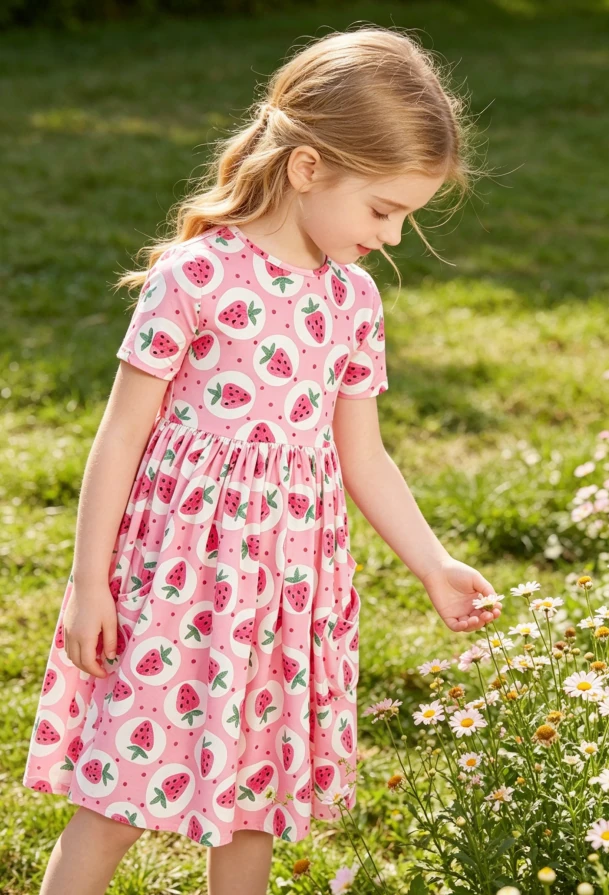 Custom Baby Girls Summer Strawberry Fields SS Pocket Twirl Dress product image 3
