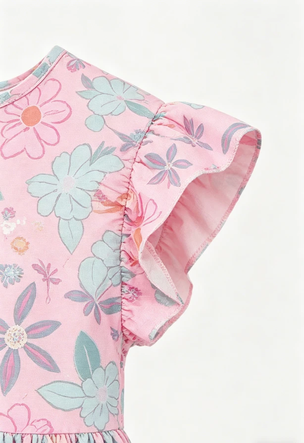 Hot Sale Summer Custom Printing Milk Silk Fabric Children's Baby Girls Beachy Blooms Flutter Sleeve Twirl Dress product image 4